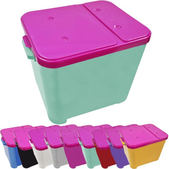 Imagem de Container Porta Ração Canister Plástico com Tampa Rosa Protege Conserva Furacão Pet 15 Kg Verde com Tampa Rosa