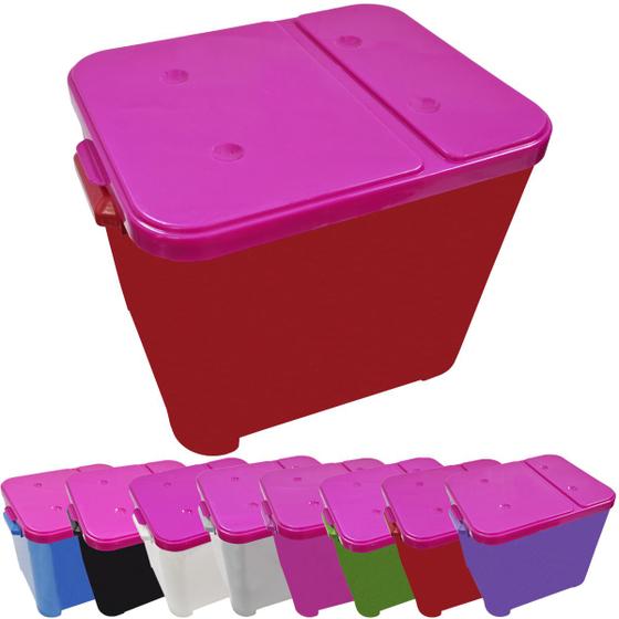 Imagem de Container Porta Ração Canister Plástico com Tampa Rosa Protege Conserva Furacão Pet 15 Kg
