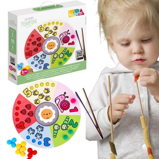 Imagem de Contando Pompom 1 A 5 Brinquedo Montessori Pinça Coordenação