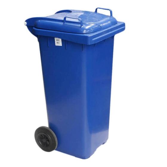 Imagem de Contentor 120L Azul  C120A  com tampa e rodas JSN, carrinho para  gari, carrinho coletor  de lixo