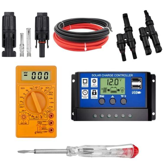 Imagem de Controlador +Cabo +Par Conector MC4 +MC4Y +Multímetro +Chave