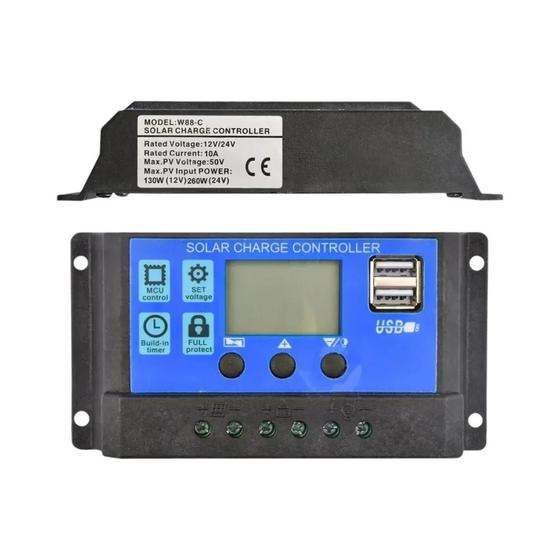 Imagem de Controlador de Carga Solar PWM 12V/24V - 10A/30A com Temporizador e Display LCD