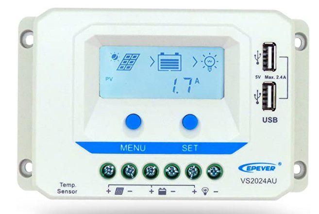 Imagem de Controlador de Carga Solar PWM 20A Epever VS2024AU 12/24V USB