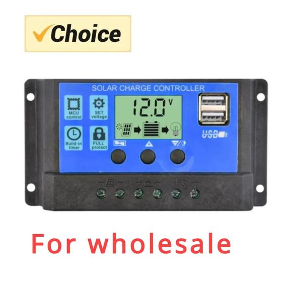 Imagem de Controlador de Carga Solar PWM/MPPT 12V/24V 10A com Display LCD Ajustável - Atacado