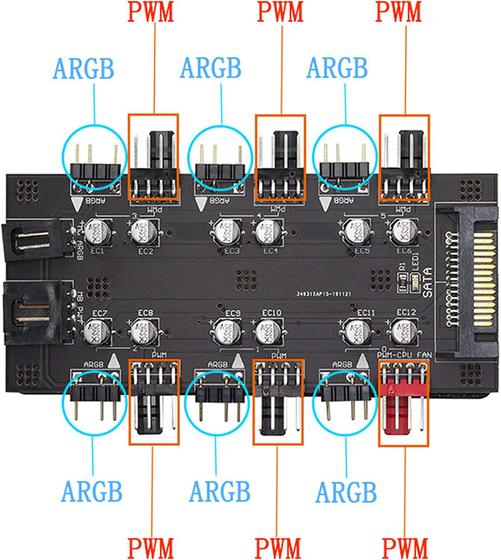 Imagem de Controlador de Ventilador 2 em 1 - 12V 4Pin PWM & 5V 3Pin ARGB com Conector SATA 15Pin