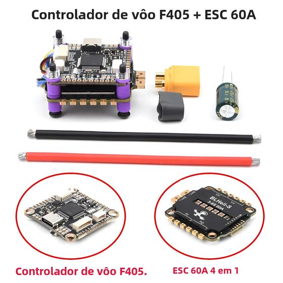 Imagem de Controlador de Vôo F405 HD F722 V3S Plus - 60A 4 em 1 BLHeli_S ESC para Drone FPV Racer