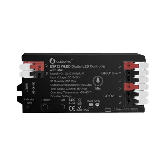 Imagem de Controlador LED ESP32 WLED 5-24V Com Microfone, Música, Som Dinâmico, WiFi, WS2811, WS2812, SK6812,