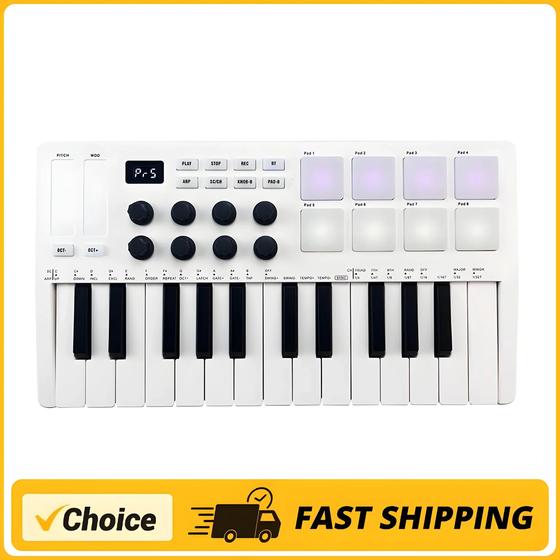 Imagem de Controlador MIDI USB de 25 Teclas com Teclas Sensíveis à Velocidade e Pads