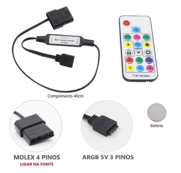 Controladora ARGB Cooler Fan 3 Pinos 5V Conexão Molex Fonte Menor preço em Controladora ARGB Cooler Fan 3 Pinos 5V Conexão Molex Fonte