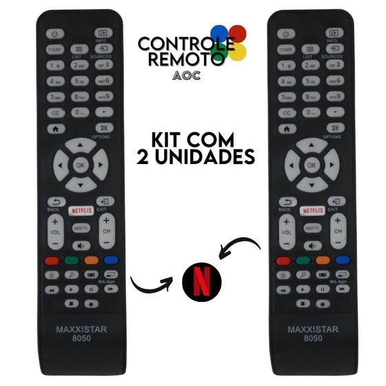 Imagem de Controle AOC Smart - Kit C/2 Unidades Tecla Netflix - 8050 - Nybc