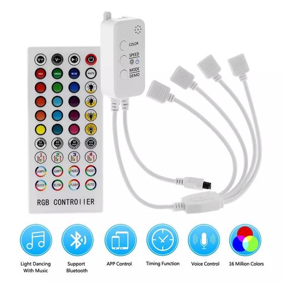 Imagem de Controle Bluetooth Fita LED RGB 40 Teclas 4 Canais Remoto 12V 24V