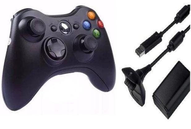 Imagem de Controle compativel para  X Box 360 Sem Fio e bateria Recarregável   com adaptador