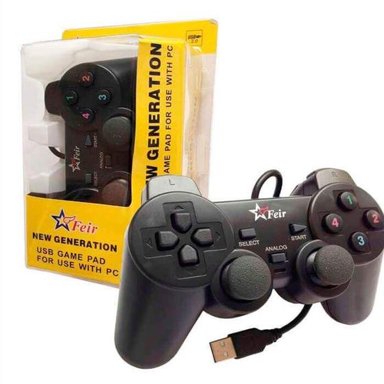 Imagem de Controle Joystick Analógico Dual Shock Com Fio Usb para Pc Notebook FEIR FR-202