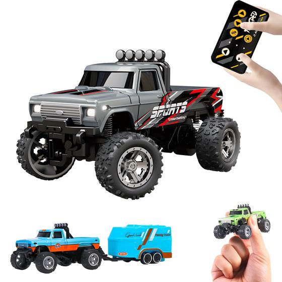 Imagem de Controle remoto Mini RC Monster Truck Atlodas escala 1:64 cinza