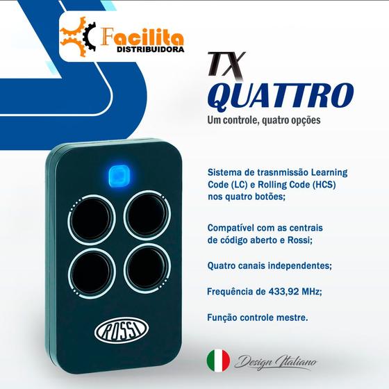 Controle remoto para portão eletrônico rossi 433 mhz - quattro Menor preço em Controle remoto para portão eletrônico rossi 433 mhz - quattro