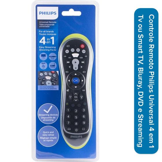 Controle Remoto Philips Universal 4 em 1 Tv ou Smart TV, Bluray, DVD e Streaming Menor preço em Controle Remoto Philips Universal 4 em 1 Tv ou Smart TV, Bluray, DVD e Streaming