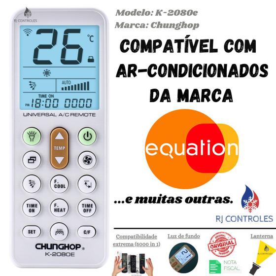Imagem de Controle Remoto Universal K-2080e para ar condicionado Equation e muitas outras marcas