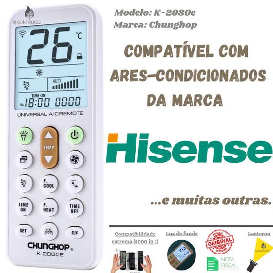 Controle Remoto Universal K-2080e para ar condicionado Hisense Menor preço em Controle Remoto Universal K-2080e para ar condicionado Hisense