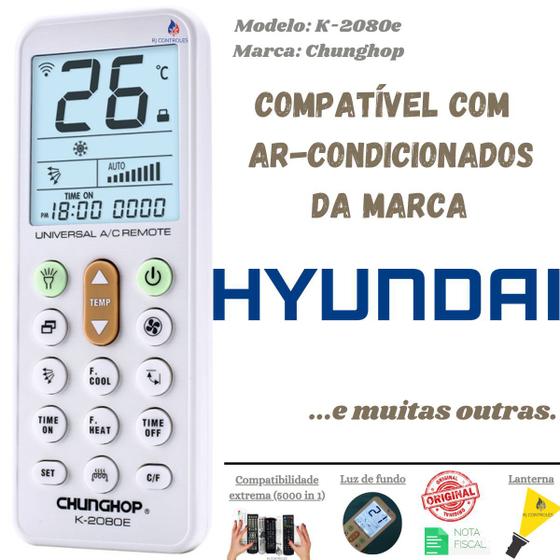 Controle Remoto Universal K-2080e para ar condicionado Hyundai Menor preço em Controle Remoto Universal K-2080e para ar condicionado Hyundai