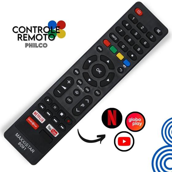 Imagem de Controle Universal Philco - Smart - Tecla Netflix Globo Play e YouTube -  8091 - Nybc
