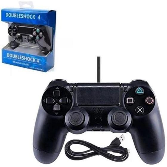 Imagem de Controle Wired  com fio Double  COMPATIVEL  PARA PS4 - PS4 e PC - Preto