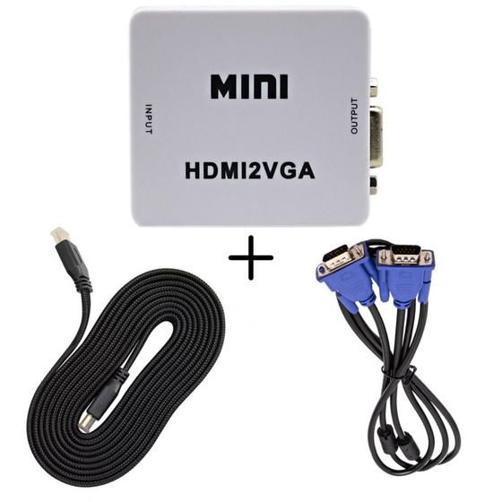 Imagem de Conversor Adaptador Hdmi Para Vga   Com Saída P2 Áudio + Cabo Vga + Cabo HDMI