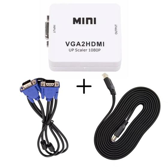 Imagem de Conversor Adaptador Vga Para Hdmi Com Saída P2 Áudio + Cabo Vga + Cabo HDMI