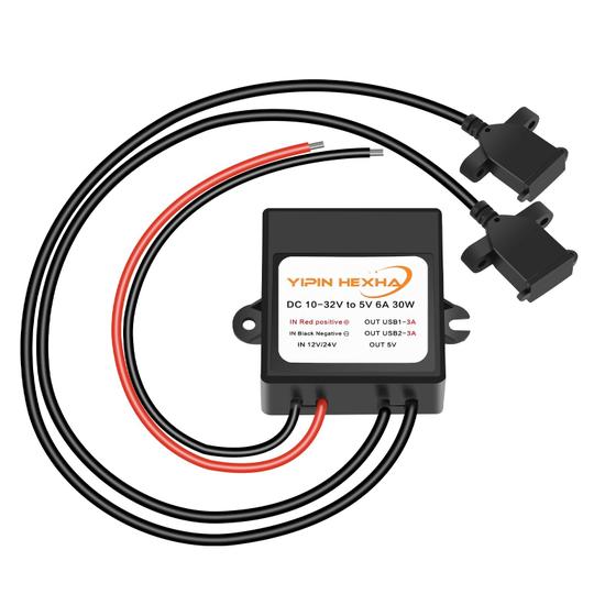 Imagem de Conversor DC-DC YIPIN HEXHA 12V/24V para 5V 6A 30W - com Dupla Saída USB