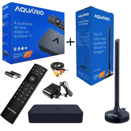 Conversor Digital Aquário com Antena Interna HDTV 1080p Full HD Kit Completo DTV9000 DTV100P - AQUARIO Imagem de Conversor Digital Aquário com Antena Interna HDTV 1080p Full HD Kit Completo DTV9000 DTV100P