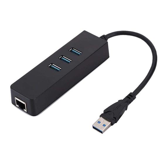 Imagem de Conversor Ethernet USB 3.0 com HUB 3.0 de 3 portas para RJ45
