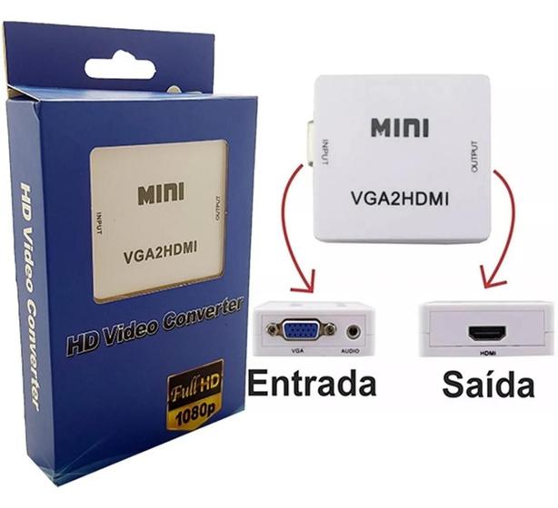 Imagem de Conversor HDMI x VGA ADAPTADOR  DE HDMI PARA VGA COM ÁUDIO E CABO P2