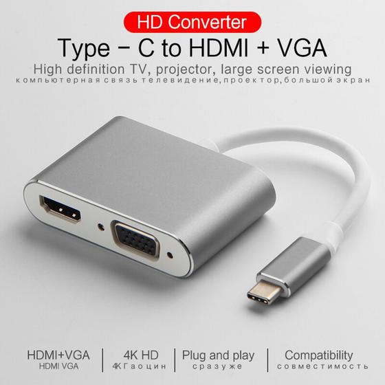 Imagem de Conversor USB Type-C 3.1 Macho para HDMI / VGA Fêmea / USB e Type-C