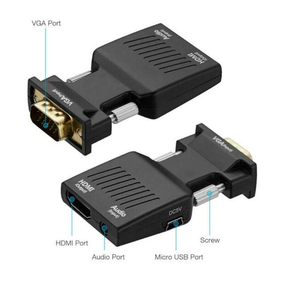 Imagem de Conversor VGA para HDMI 1080P com Áudio - Adaptador com Cabo USB