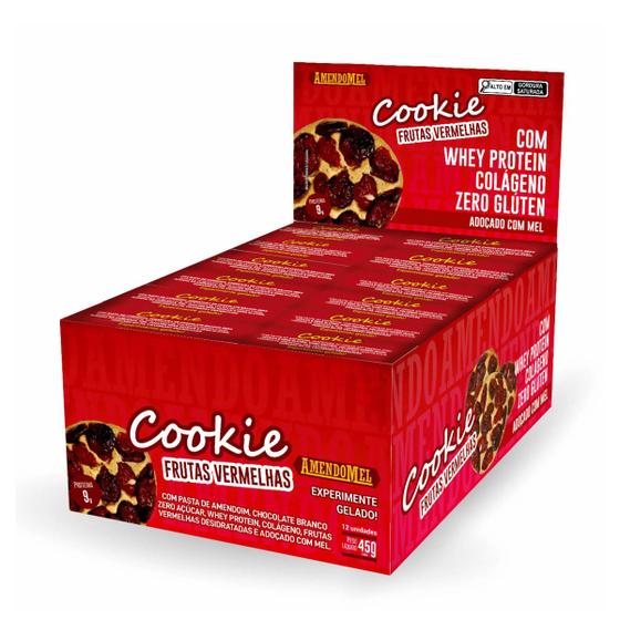 Imagem de Cookie De Frutas Vermelhas Zero Glúten Com Whey Protein E Colágeno 12 Unidades De 45 Cada Amendomel