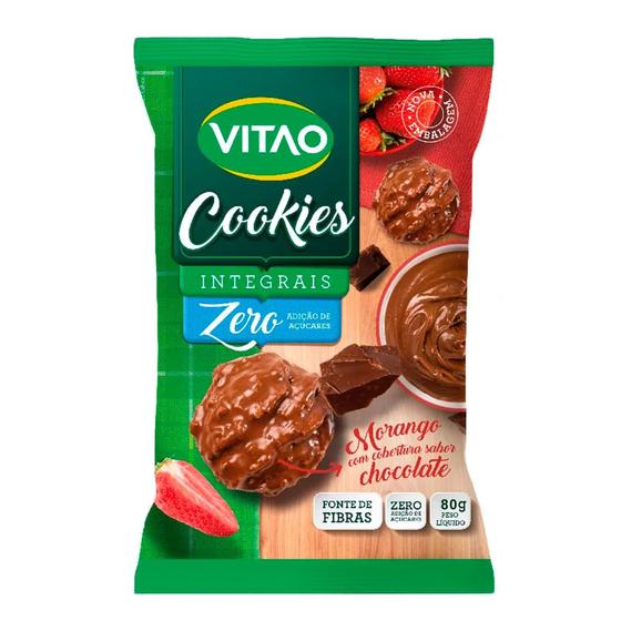 Imagem de Cookies Integrais Vitao Morango com Cobertura Chocolate Zero Açúcares 80g