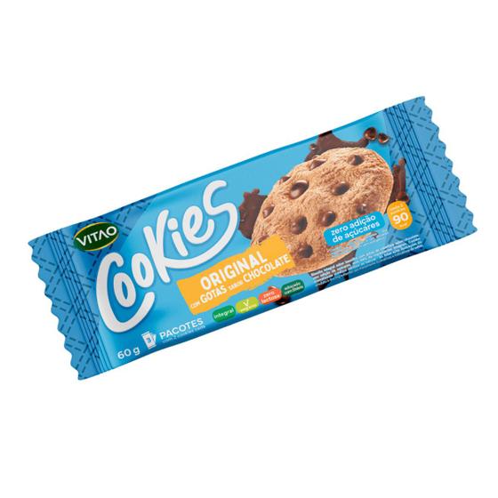 Imagem de Cookies Original Com Gotas De Chocolate Integral Zero Açúcar 3 Pacotes Com 2 Cookies Cada Vitao