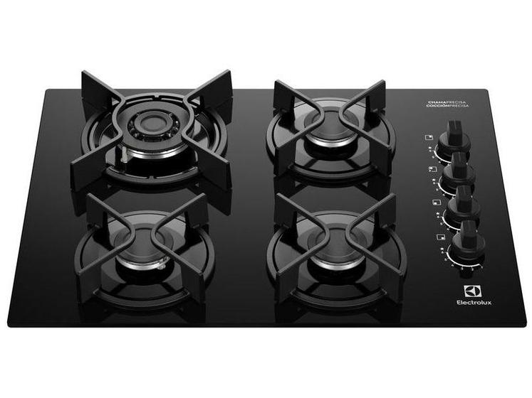 Cooktop 4 Bocas a Gás GLP Electrolux Mesa de Vidro Tripla Chama Preto Acendimento Automático Experience KE4GC Imagem de Cooktop 4 Bocas a Gás GLP Electrolux Mesa de Vidro Tripla Chama Preto Acendimento Automático Experience KE4GC