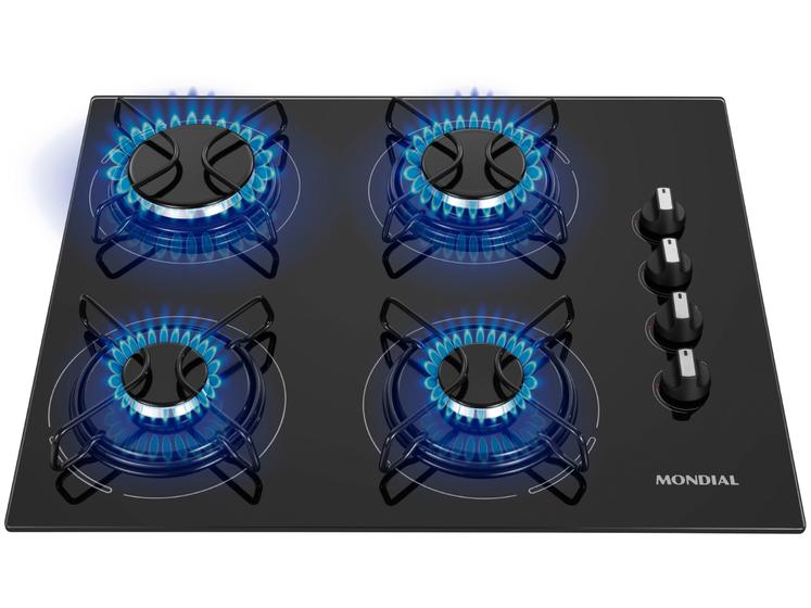 Cooktop 4 Bocas a Gás GLP Mondial Mesa de Vidro Preto Acendimento Automático CTG-01 Imagem de Cooktop 4 Bocas a Gás GLP Mondial Mesa de Vidro Preto Acendimento Automático CTG-01