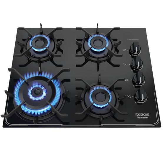 Imagem de Cooktop 4 Bocas à Gás Itamaster Fogão Vidro Tripla Chama Bivolt Preto 127V/220V