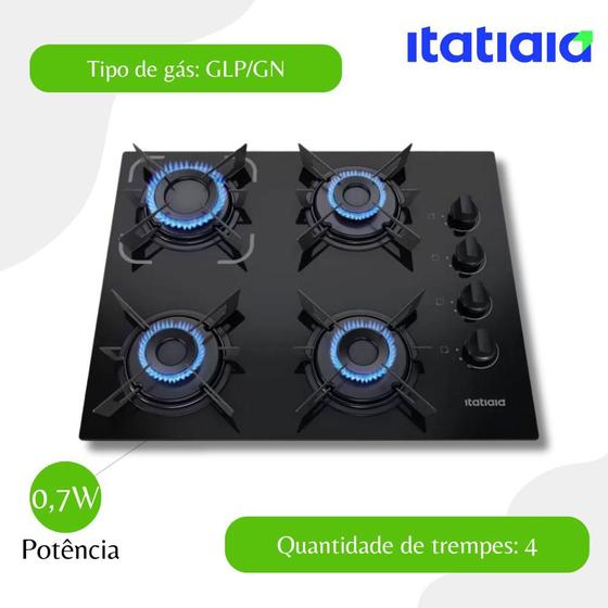 Imagem de Cooktop 4 Bocas A Gás Mesa De Vidro Itatiaia Electra Glass Preto - Biv    