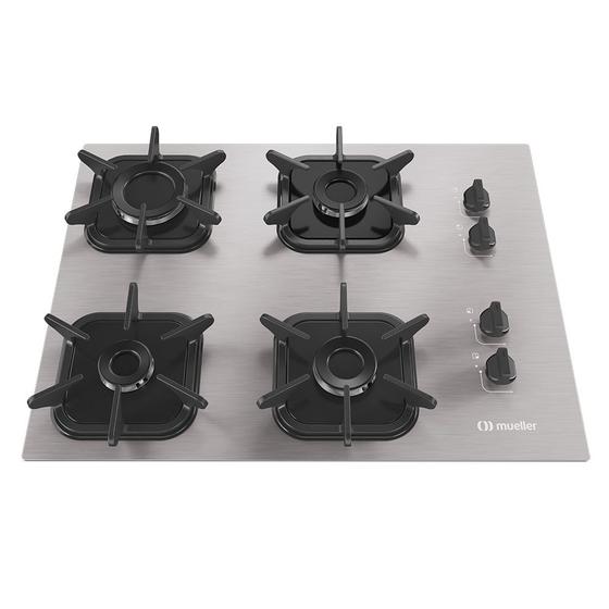 Imagem de Cooktop 4 Bocas a Gás Mueller MCG4BK com Ultra Chama e Acendimento Super-Automático Alumínio Bivolt