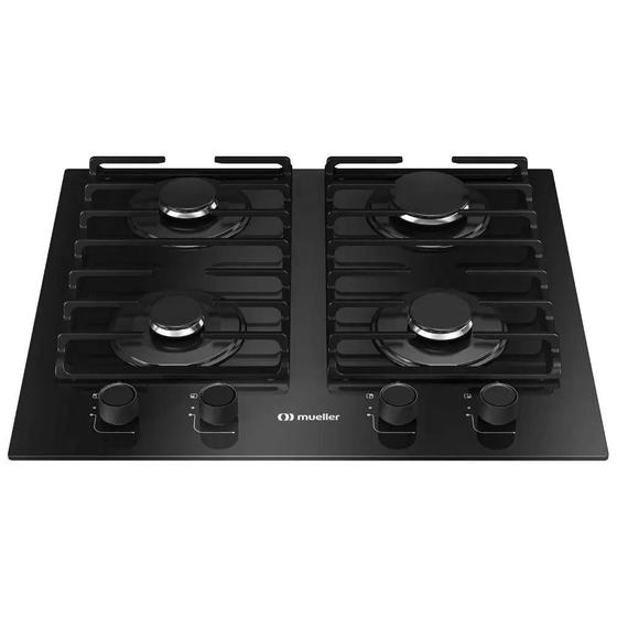 Imagem de Cooktop 4 Bocas a Gás Mueller Mesa de Vidro Grades de Ferro Fundido MCG4BL Bivolt