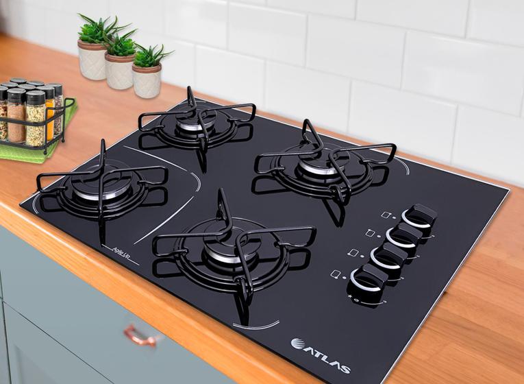 Cooktop 4 bocas Atlas Agile Up Glass Preto com Acendimento