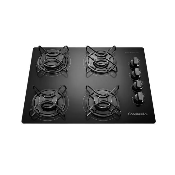 Imagem de Cooktop 4 Bocas Continental a Gás de Vidro  Temperado Preto (KC4GP)