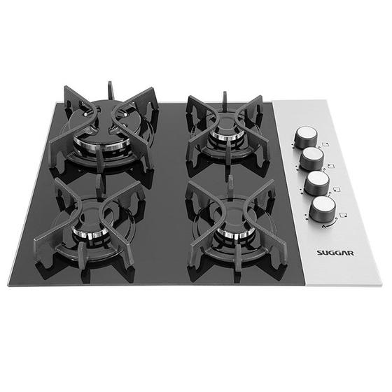 Cooktop 4 Bocas Ferro Fundido Preto Com Inox à Gás SUGGAR FG4404FVPIX Cooktop 4 Bocas