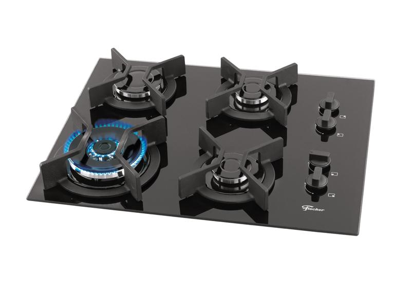 Cooktop 4 Bocas Fischer Infinity Tripla Chama De Vidro Grade Ferro