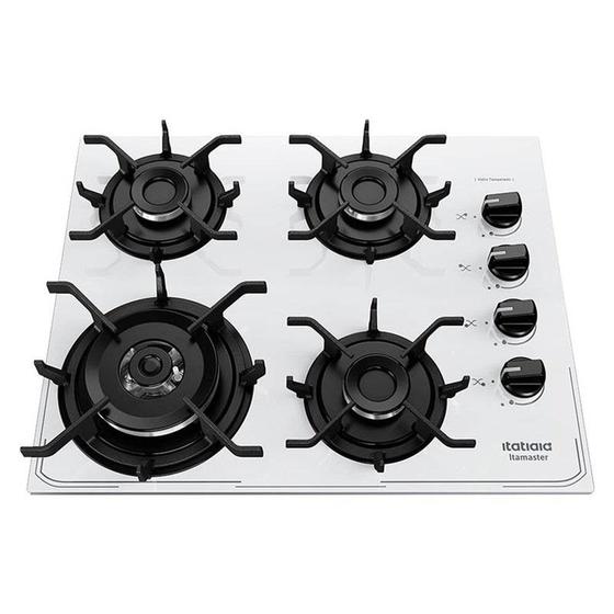 Imagem de Cooktop 4 Bocas Itatiaia Itamaster Vidro Temperado Gás Tripla Chama 4Q Branco Bivolt - 3700000342