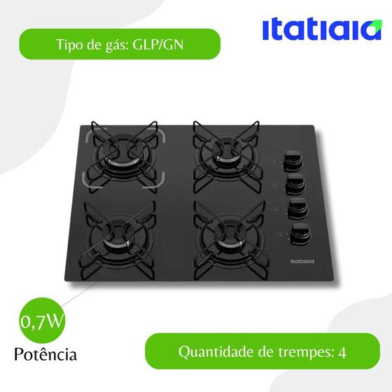 Imagem de Cooktop 4 Bocas Mesa De Vidro Itatiaia Essencial Preto - Biv 