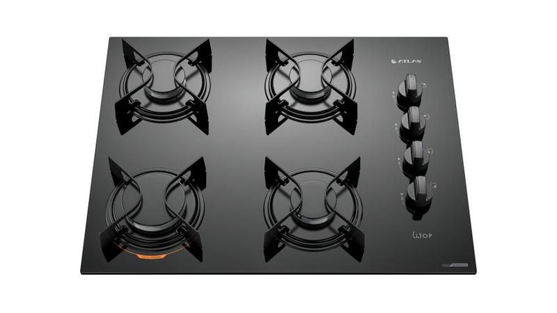Imagem de Cooktop 4 Bocas Preto com Mesa de Vidro Atlas U Top Bivolt