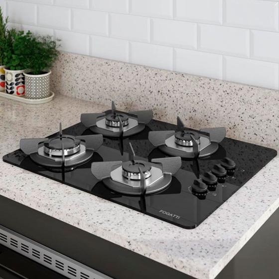 Imagem de Cooktop 4 Bocas Safe Vidro Preto 27001301 - Fogatti